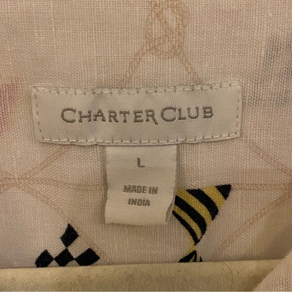 CHARTER CLUB Women Mariner Graphic Linen Blend Button Long Sleeve Shirt-Large - Picture 6 of 9